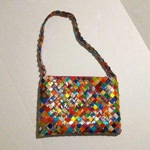 Vintage handmade unique made with candy wrapers. large ladies shoulder bag.